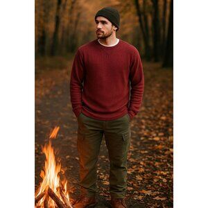 Lyndon Sport Henley Top XXL Marroon Waffle Thermal Cabincore Cozy Gorpcore